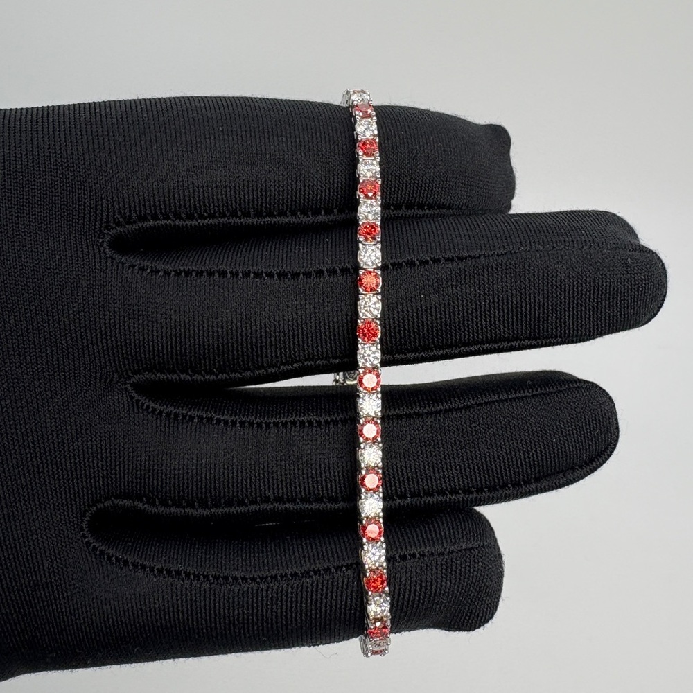 Authentic Red And Clear Moissanite Sterling Silver Tennis Bracelet